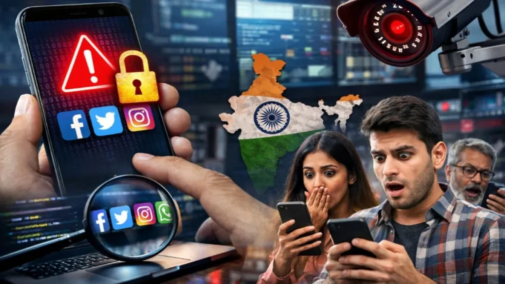 सोशल मीडिया नए नियम 2026 भारत में सोशल मीडिया को लेकर बड़ी कार्रवाई शुरू हो गई है। कई अकाउंट जांच के दायरे में, यूजर्स को मिल सकते हैं नोटिस। जानें क्या है पूरा मामला। किसी भी खबर को शेयर करने से पहले उसकी सच्चाई जांचें फर्जी या भड़काऊ कंटेंट पोस्ट करने से बचें कॉपीराइट या गलत जानकारी फैलाने वाले पोस्ट से दूर रहें social media news, india social media rules, digital regulation india,
viral news today, cyber security india
social media update 2026 trending news india